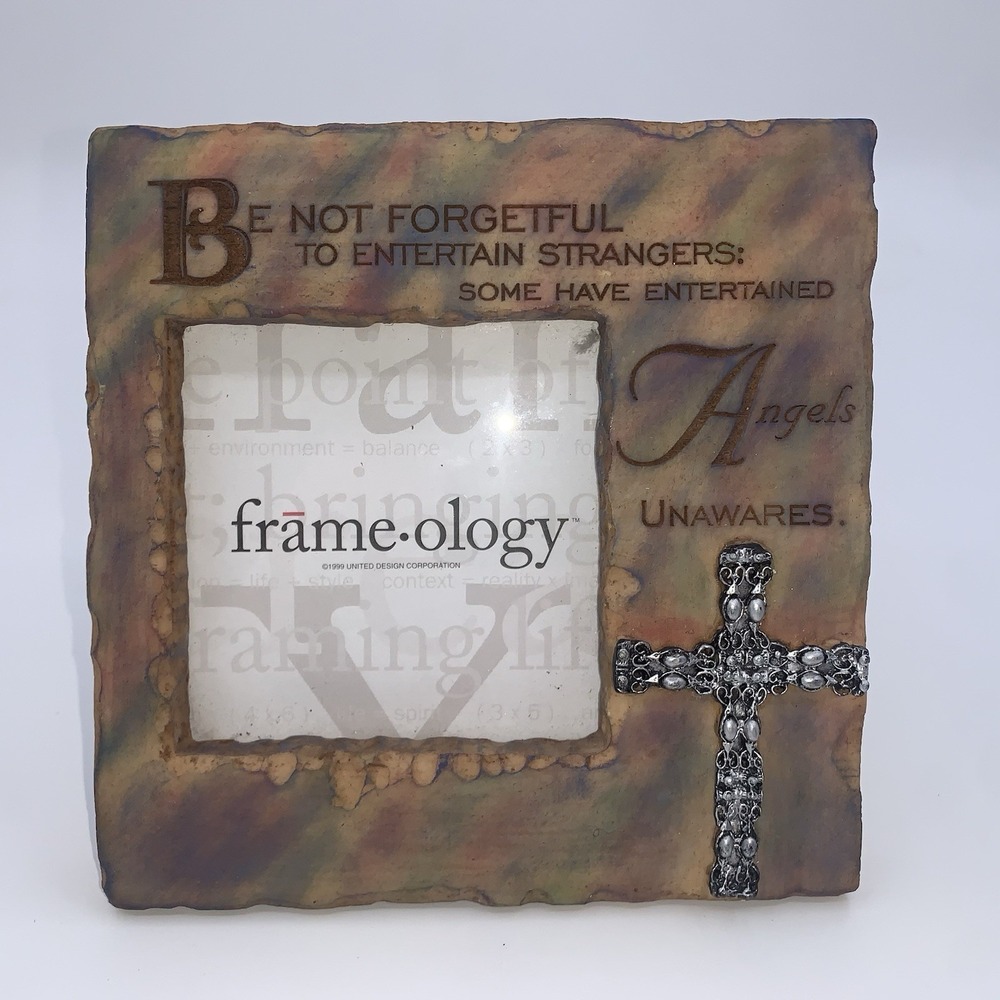 Vintage Faux Stone Frameology Picture Frame Scripture Cross For 3x3" Photo 1999